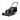 Green lawn mower with rear attachment and black handle on a white background